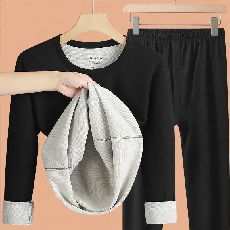 Men's Plus-Size Thermal Underwear Set Cashmere Antibacterial Two-Piece Base Layer