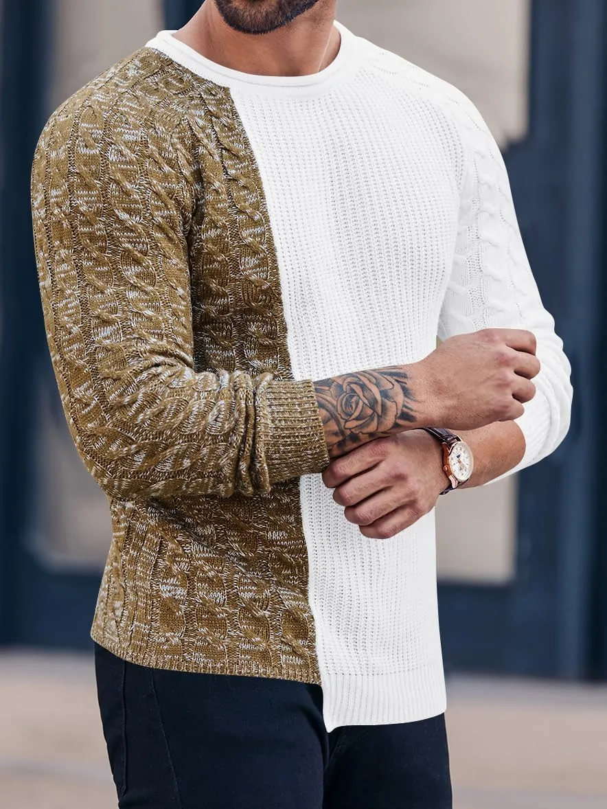 Men's Pullover Sweater Winter Ribbed Knitted Color Block Comfort Stylish Twisted Long Sleeve Sweaters