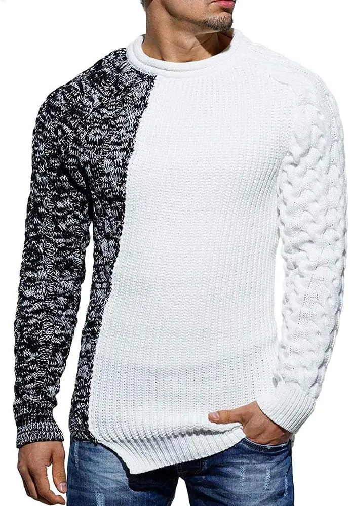 Men's Pullover Sweater Winter Ribbed Knitted Color Block Comfort Stylish Twisted Long Sleeve Sweaters