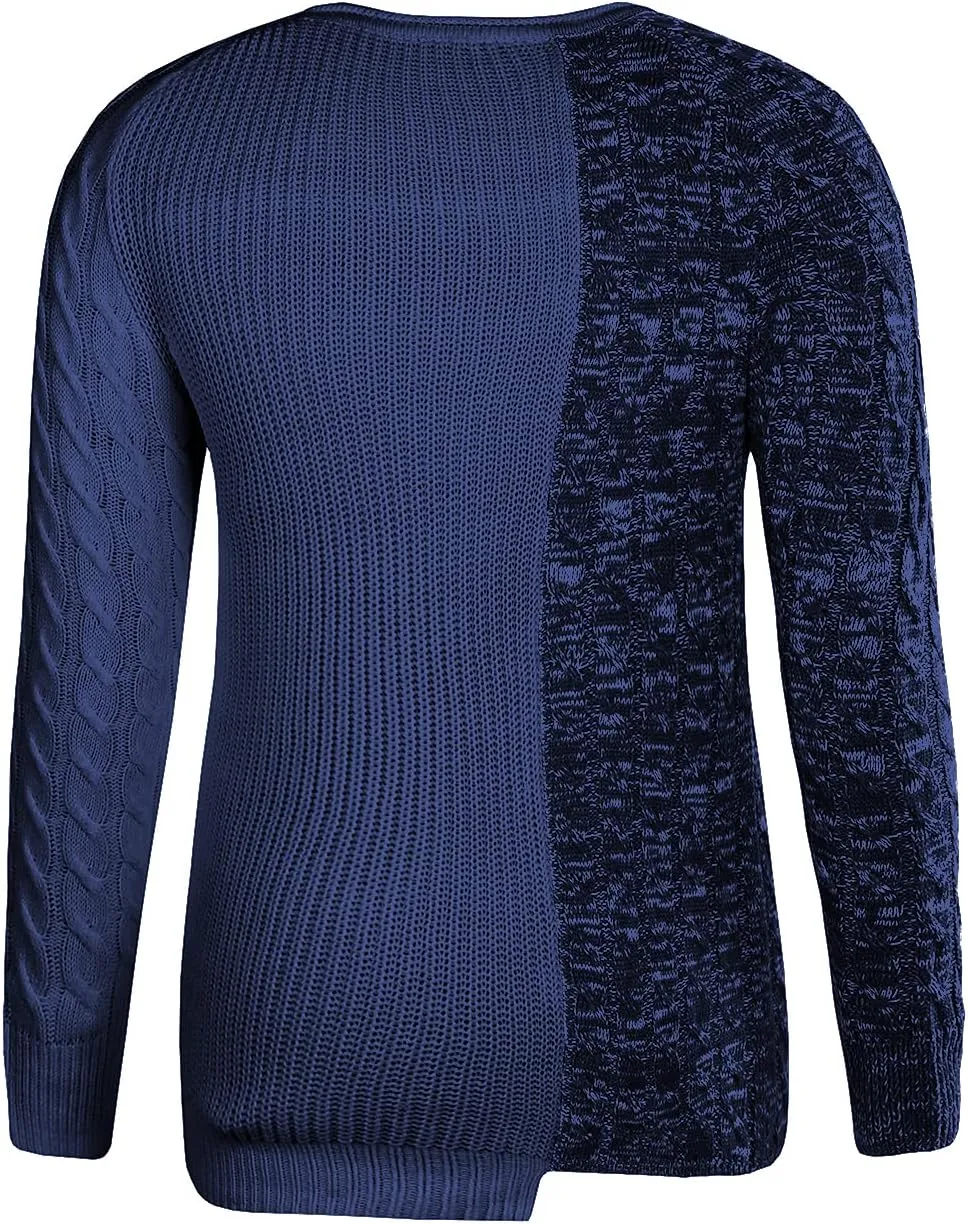 Men's Pullover Sweater Winter Ribbed Knitted Color Block Comfort Stylish Twisted Long Sleeve Sweaters