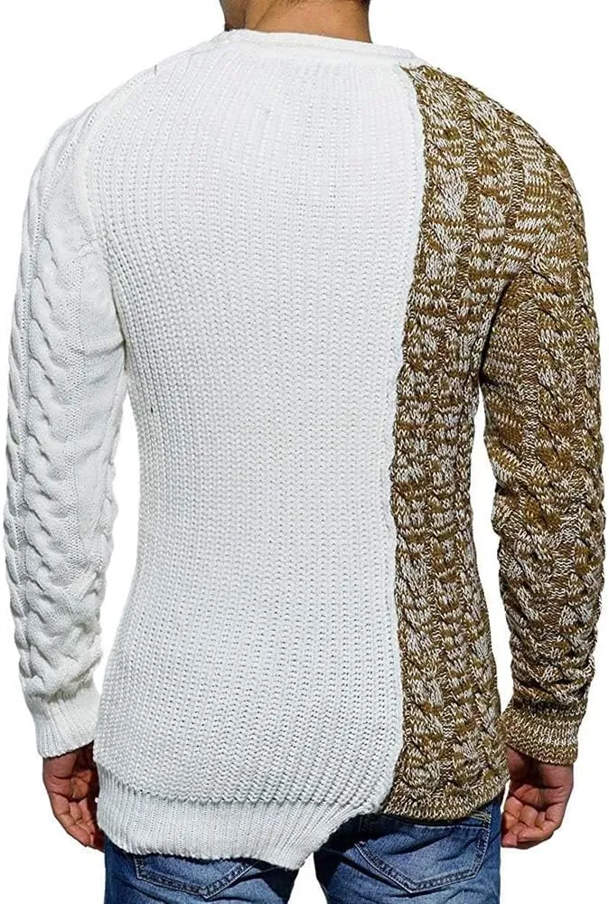 Men's Pullover Sweater Winter Ribbed Knitted Color Block Comfort Stylish Twisted Long Sleeve Sweaters