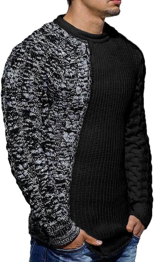 Men's Pullover Sweater Winter Ribbed Knitted Color Block Comfort Stylish Twisted Long Sleeve Sweaters