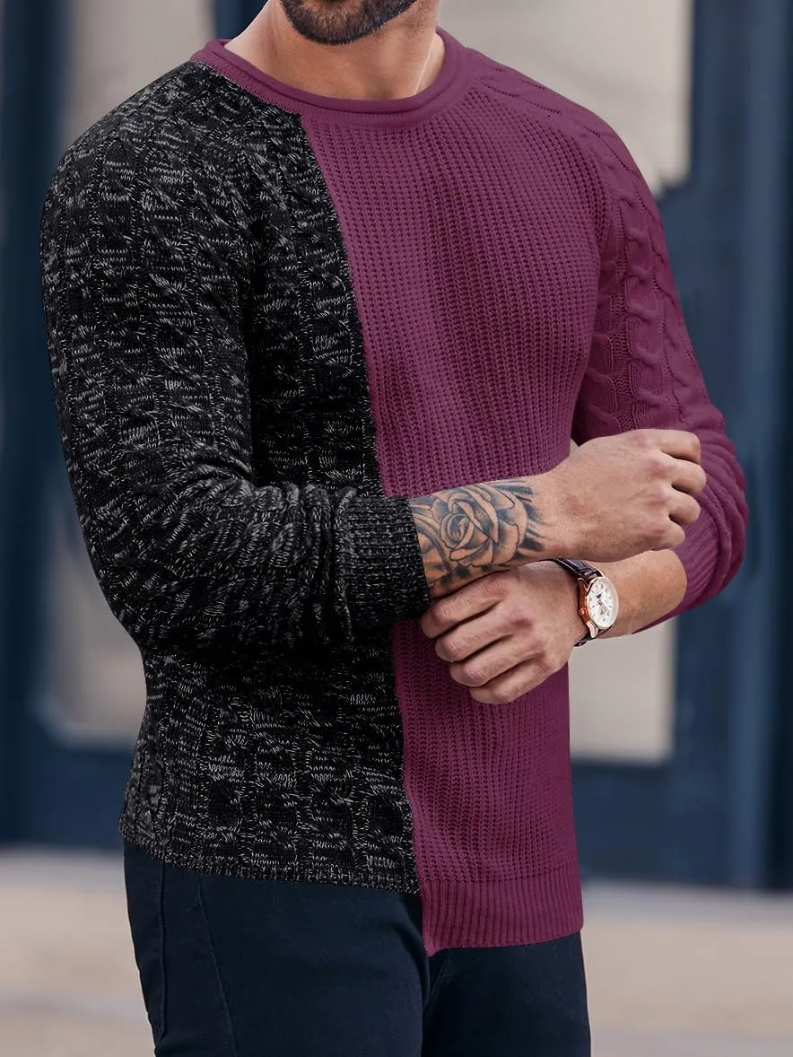Men's Pullover Sweater Winter Ribbed Knitted Color Block Comfort Stylish Twisted Long Sleeve Sweaters