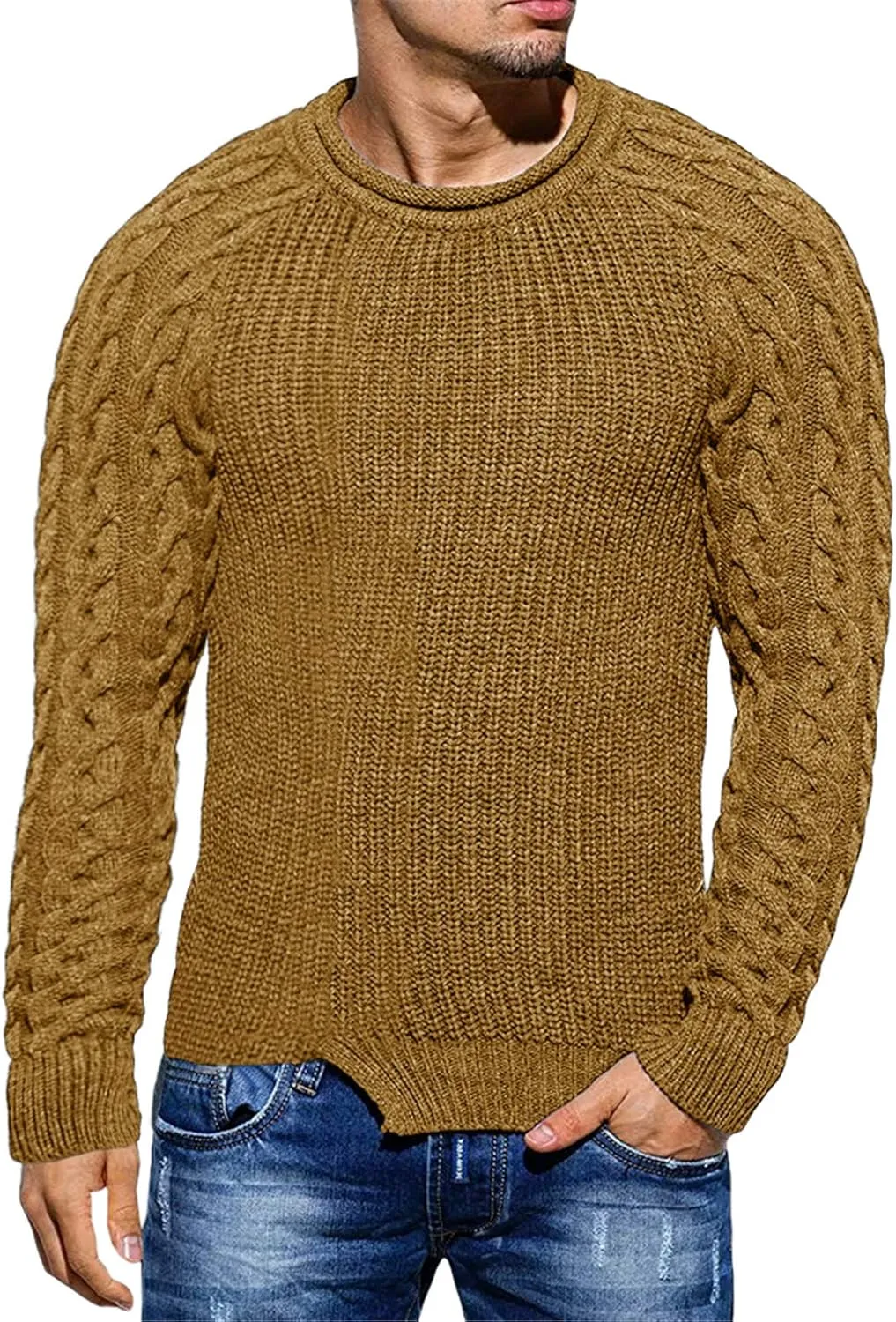 Men's Pullover Sweater Winter Ribbed Knitted Color Block Comfort Stylish Twisted Long Sleeve Sweaters