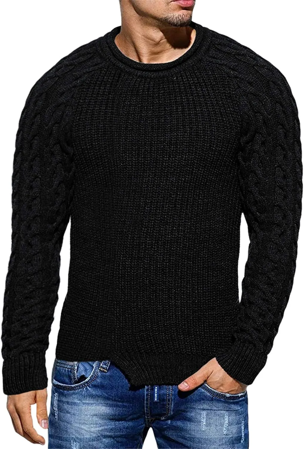 Men's Pullover Sweater Winter Ribbed Knitted Color Block Comfort Stylish Twisted Long Sleeve Sweaters