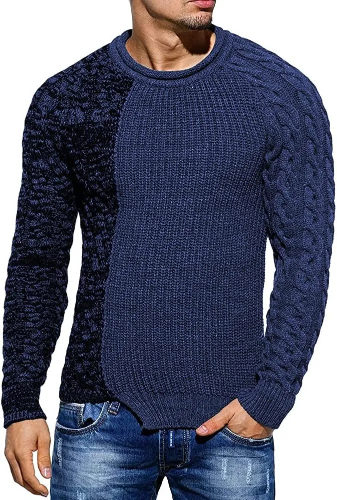 Men's Pullover Sweater Winter Ribbed Knitted Color Block Comfort Stylish Twisted Long Sleeve Sweaters