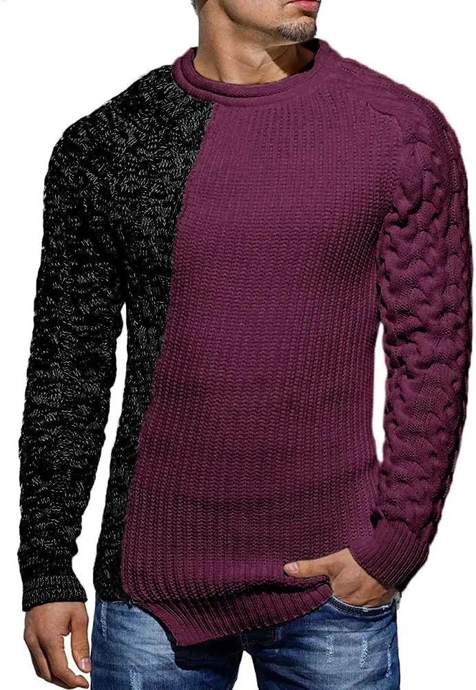 Men's Pullover Sweater Winter Ribbed Knitted Color Block Comfort Stylish Twisted Long Sleeve Sweaters