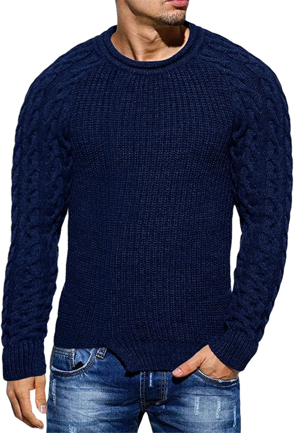 Men's Pullover Sweater Winter Ribbed Knitted Color Block Comfort Stylish Twisted Long Sleeve Sweaters