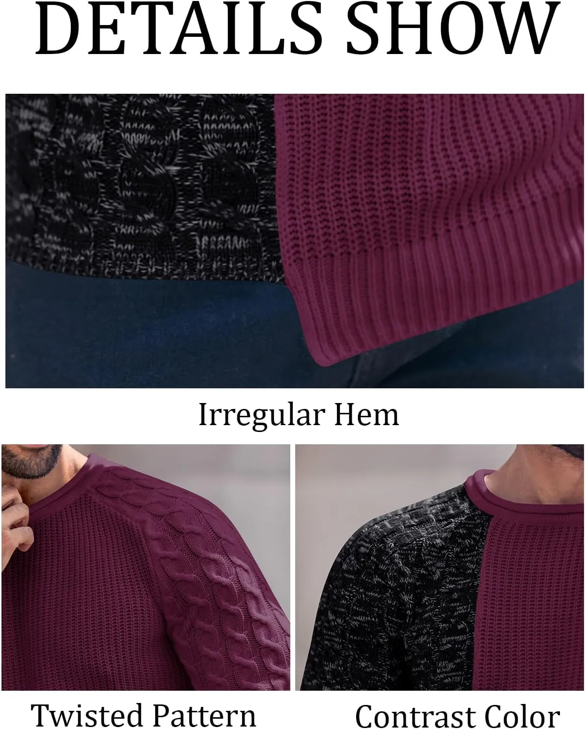 Men's Pullover Sweater Winter Ribbed Knitted Color Block Comfort Stylish Twisted Long Sleeve Sweaters