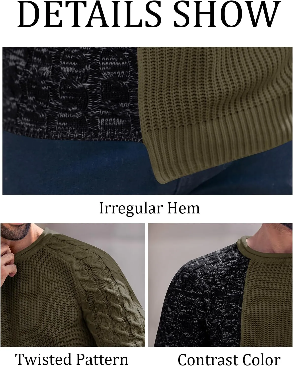 Men's Pullover Sweater Winter Ribbed Knitted Color Block Comfort Stylish Twisted Long Sleeve Sweaters