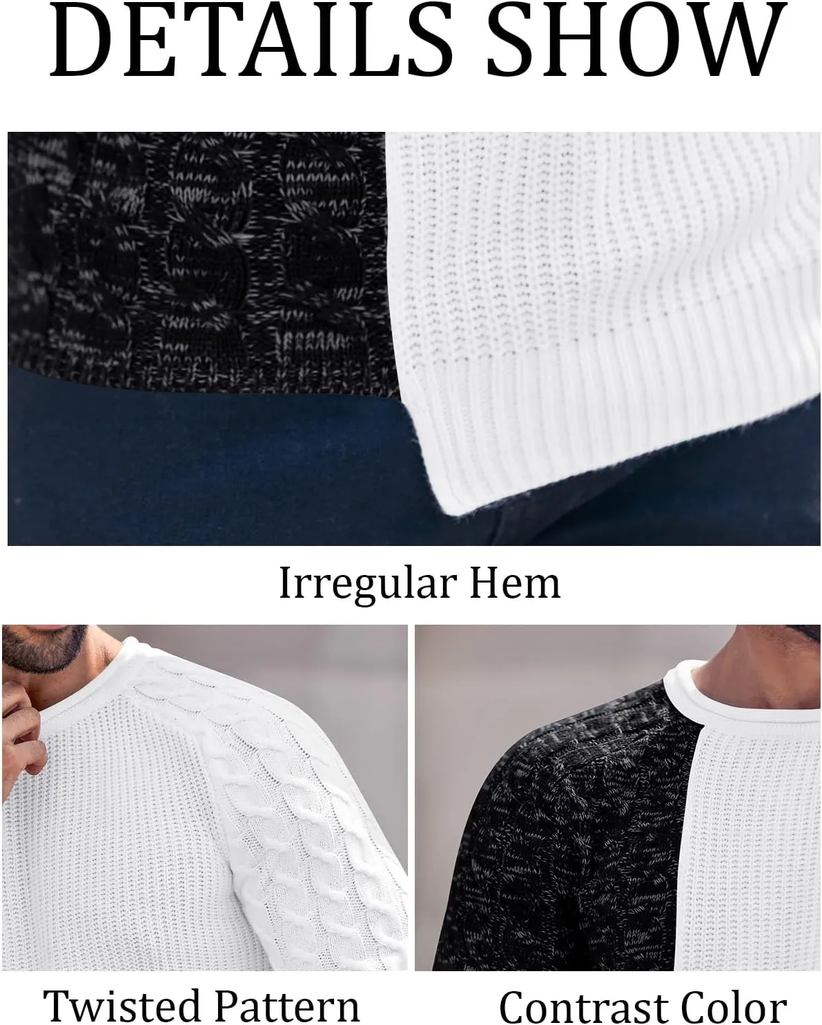 Men's Pullover Sweater Winter Ribbed Knitted Color Block Comfort Stylish Twisted Long Sleeve Sweaters