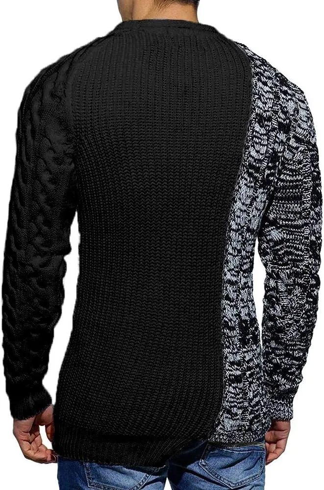 Men's Pullover Sweater Winter Ribbed Knitted Color Block Comfort Stylish Twisted Long Sleeve Sweaters