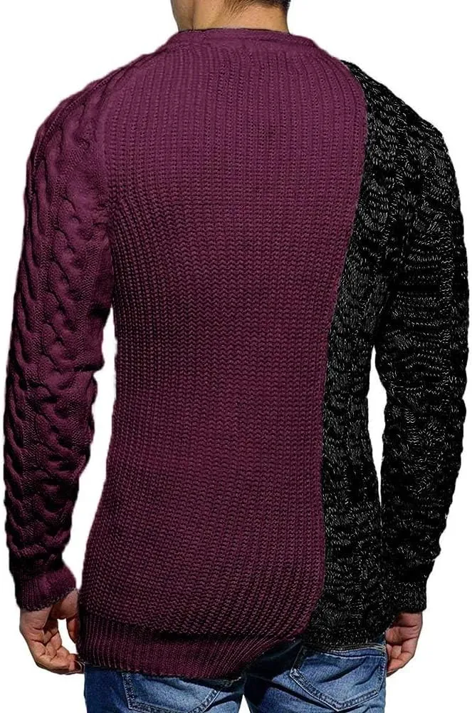 Men's Pullover Sweater Winter Ribbed Knitted Color Block Comfort Stylish Twisted Long Sleeve Sweaters