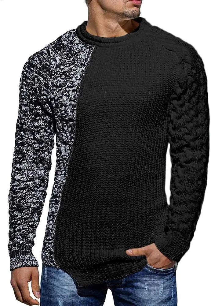 Men's Pullover Sweater Winter Ribbed Knitted Color Block Comfort Stylish Twisted Long Sleeve Sweaters