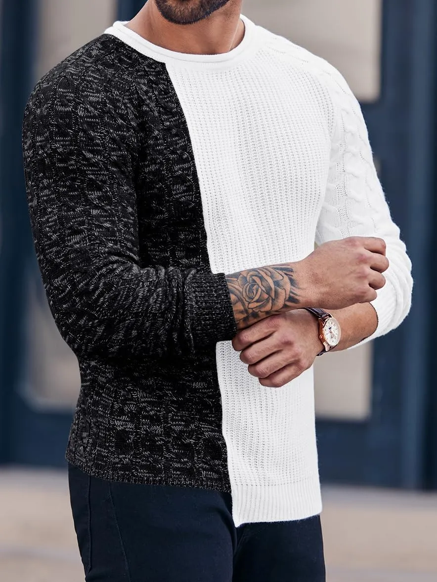Men's Pullover Sweater Winter Ribbed Knitted Color Block Comfort Stylish Twisted Long Sleeve Sweaters