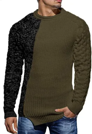 Men's Pullover Sweater Winter Ribbed Knitted Color Block Comfort Stylish Twisted Long Sleeve Sweaters
