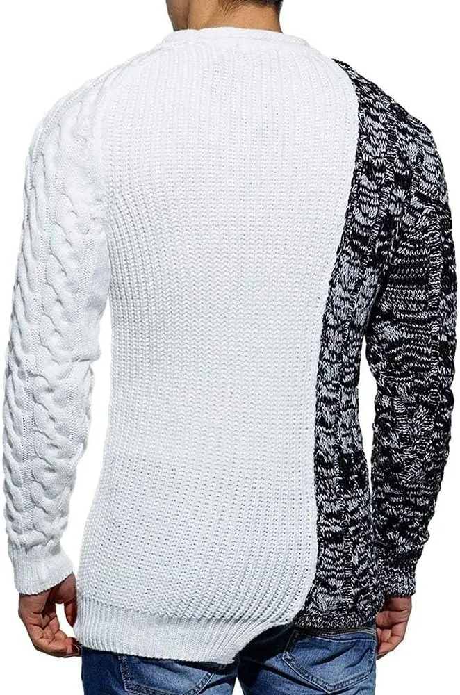Men's Pullover Sweater Winter Ribbed Knitted Color Block Comfort Stylish Twisted Long Sleeve Sweaters