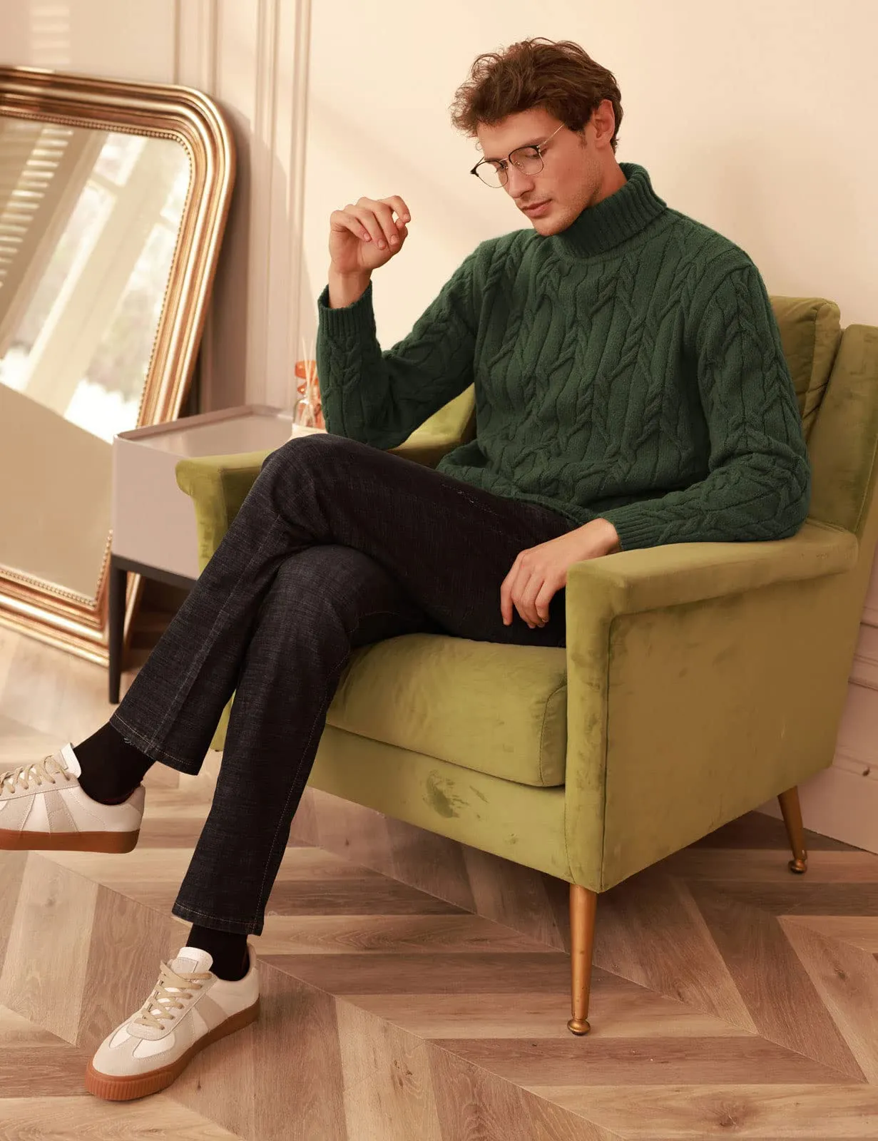 Men's Twist-Knitted Ribbed Turtleneck Sweater