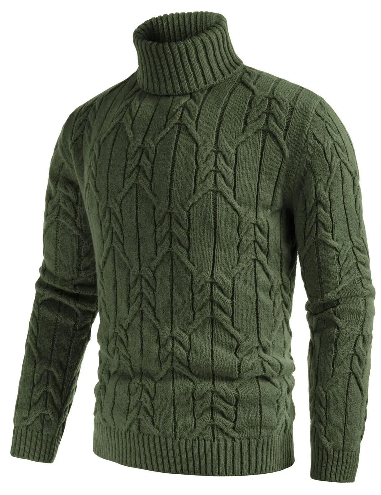 Men's Twist-Knitted Ribbed Turtleneck Sweater
