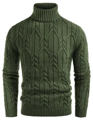 Men's Twist-Knitted Ribbed Turtleneck Sweater