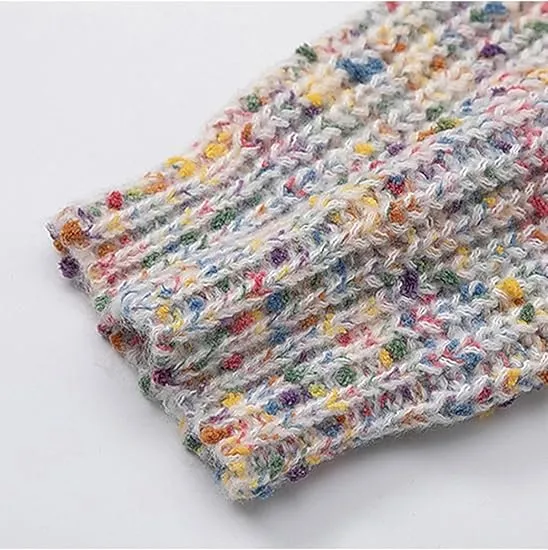 Men's Women's Oversized Rainbow Chunky Cable Knit Crewneck Long Sleeve Sweater Vintage Pullovers Tops