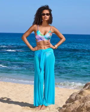 Mesh Tie Waist Coverup Pant Turquoise