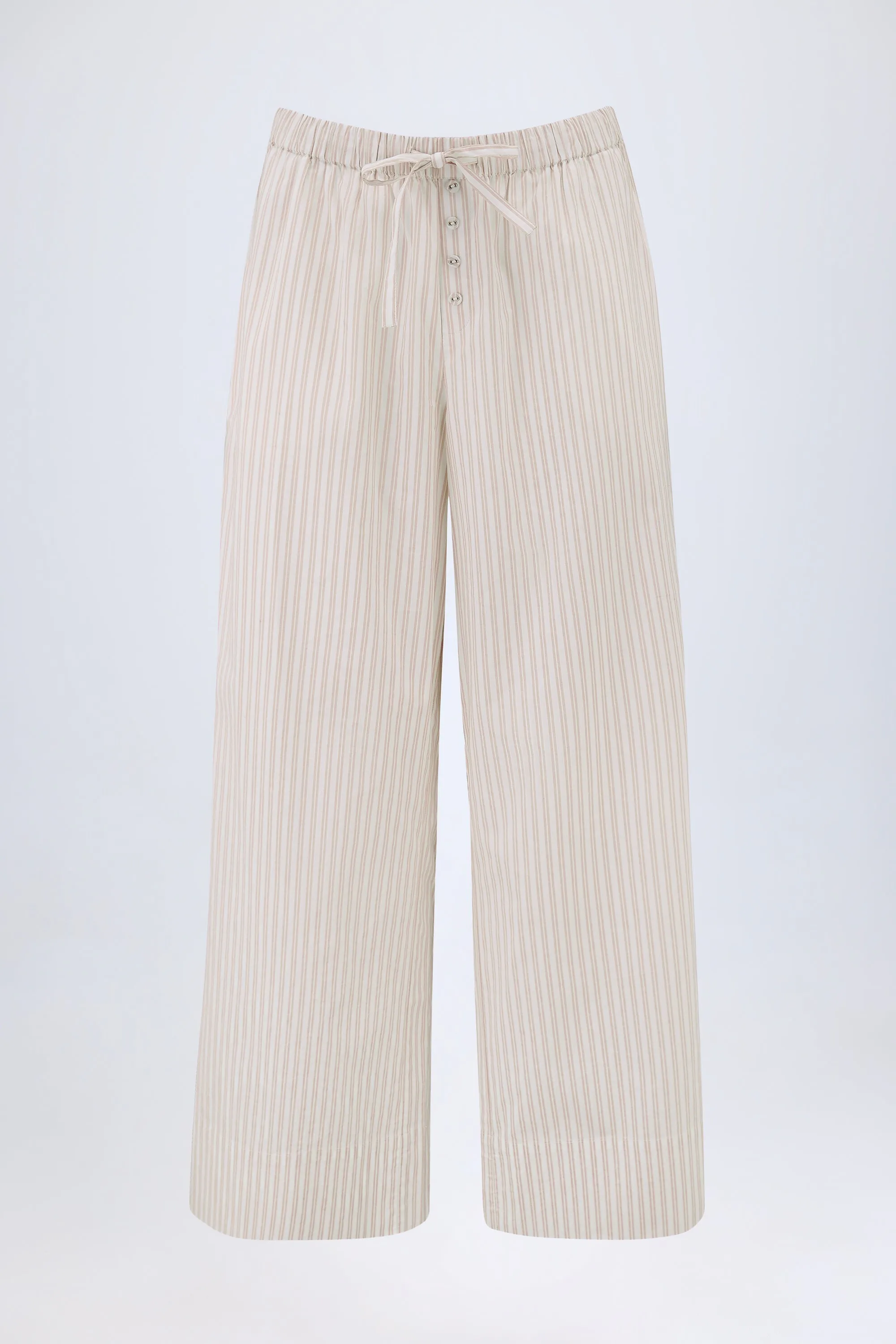Mid-Rise Wide-Leg Trousers in Light Taupe Stripe