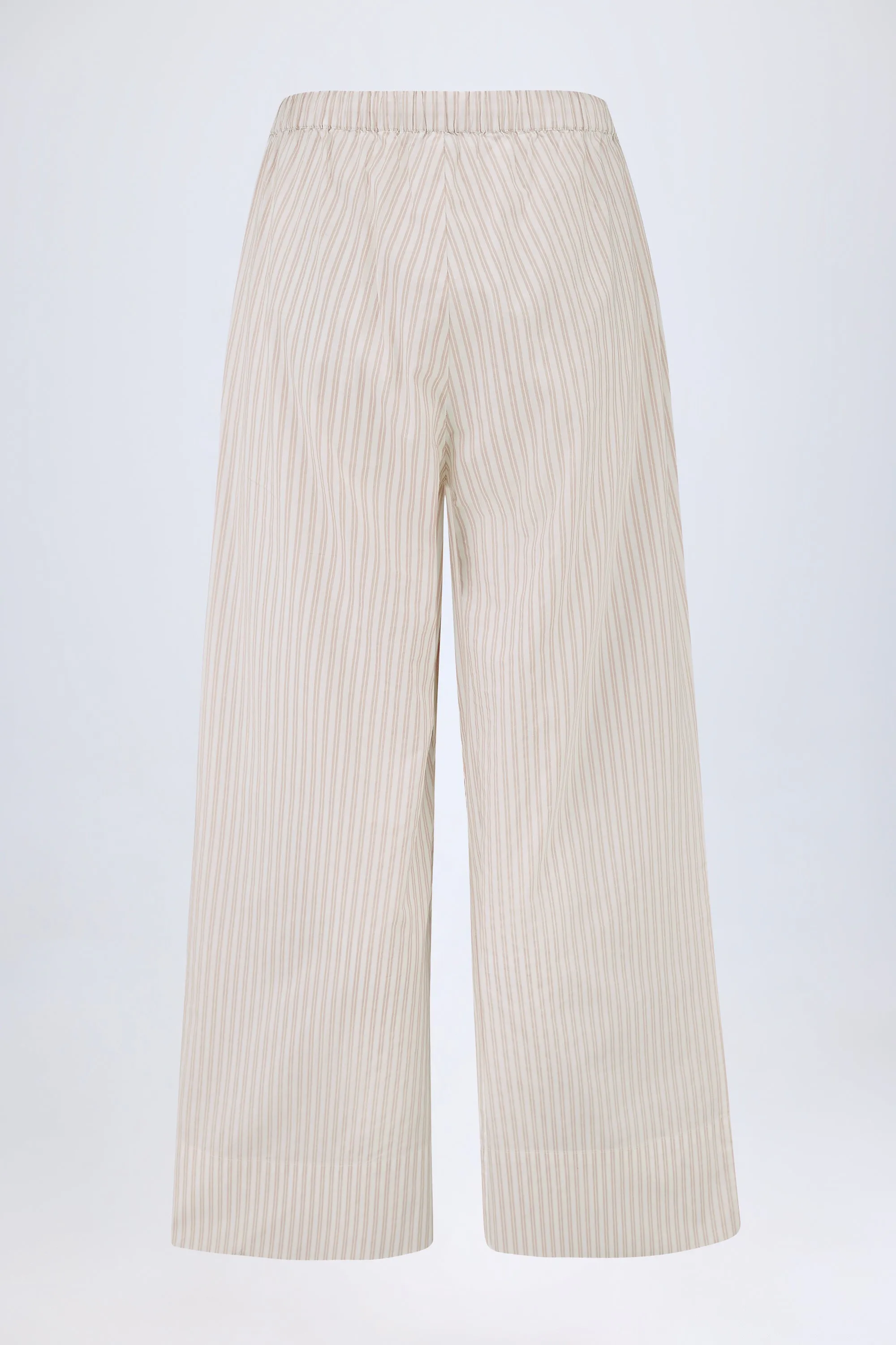 Mid-Rise Wide-Leg Trousers in Light Taupe Stripe