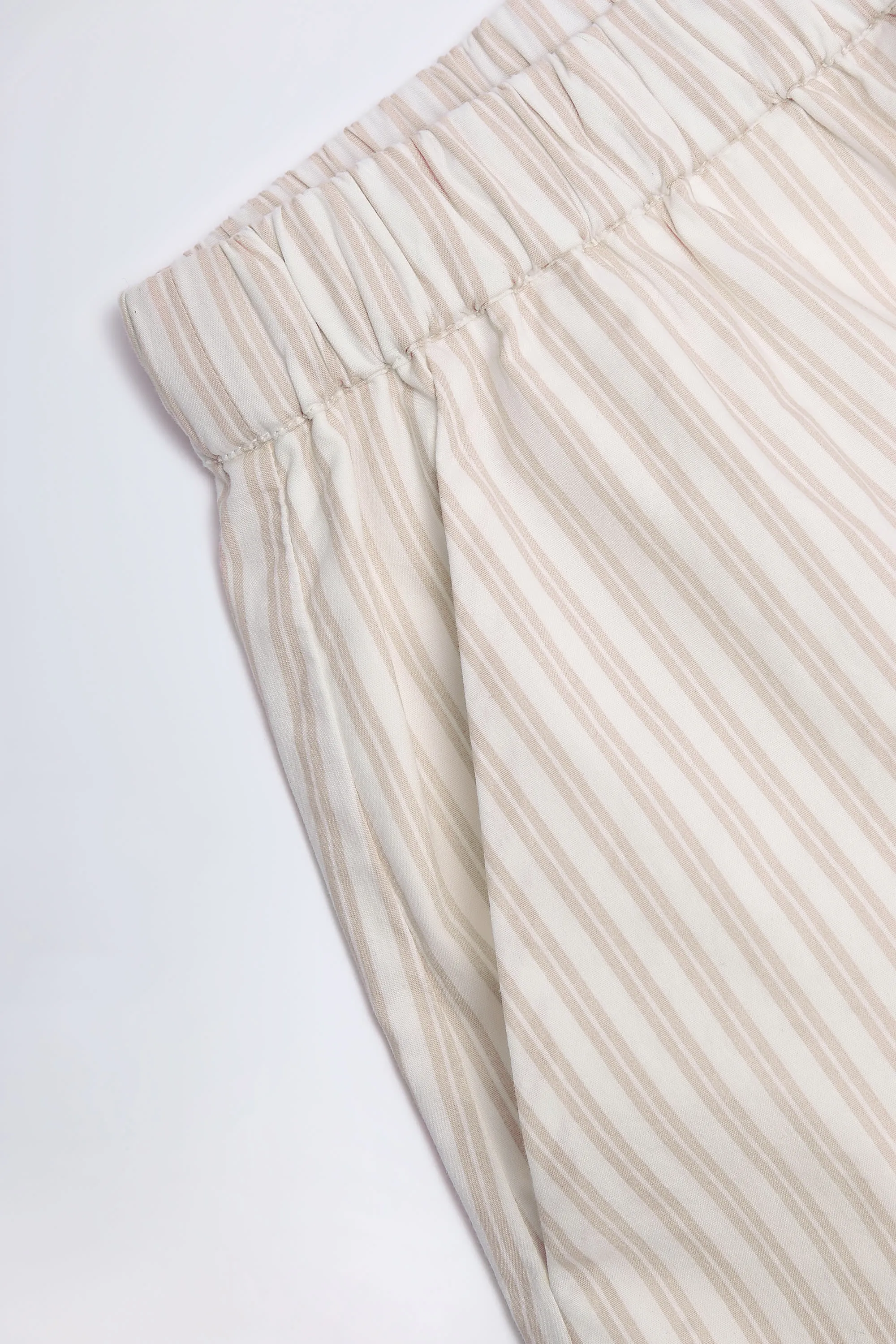 Mid-Rise Wide-Leg Trousers in Light Taupe Stripe