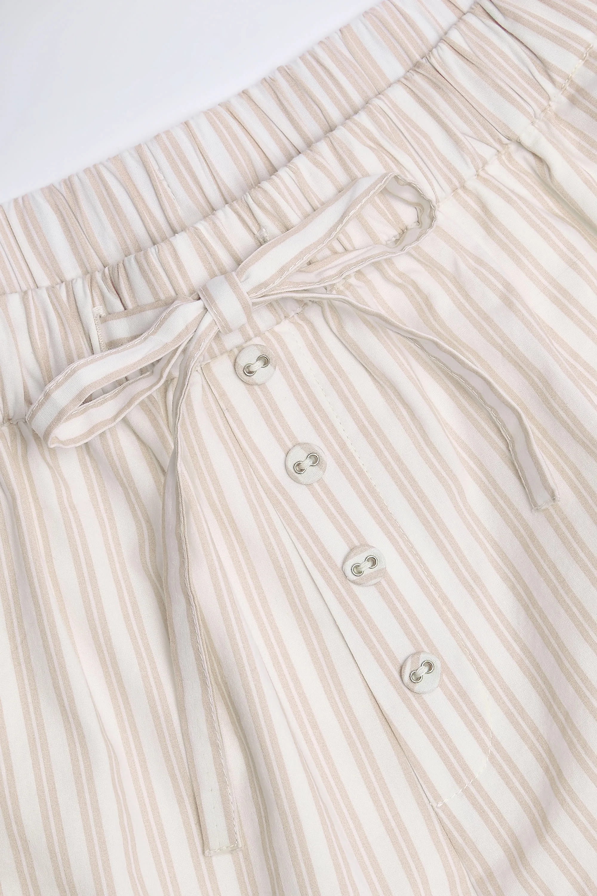 Mid-Rise Wide-Leg Trousers in Light Taupe Stripe
