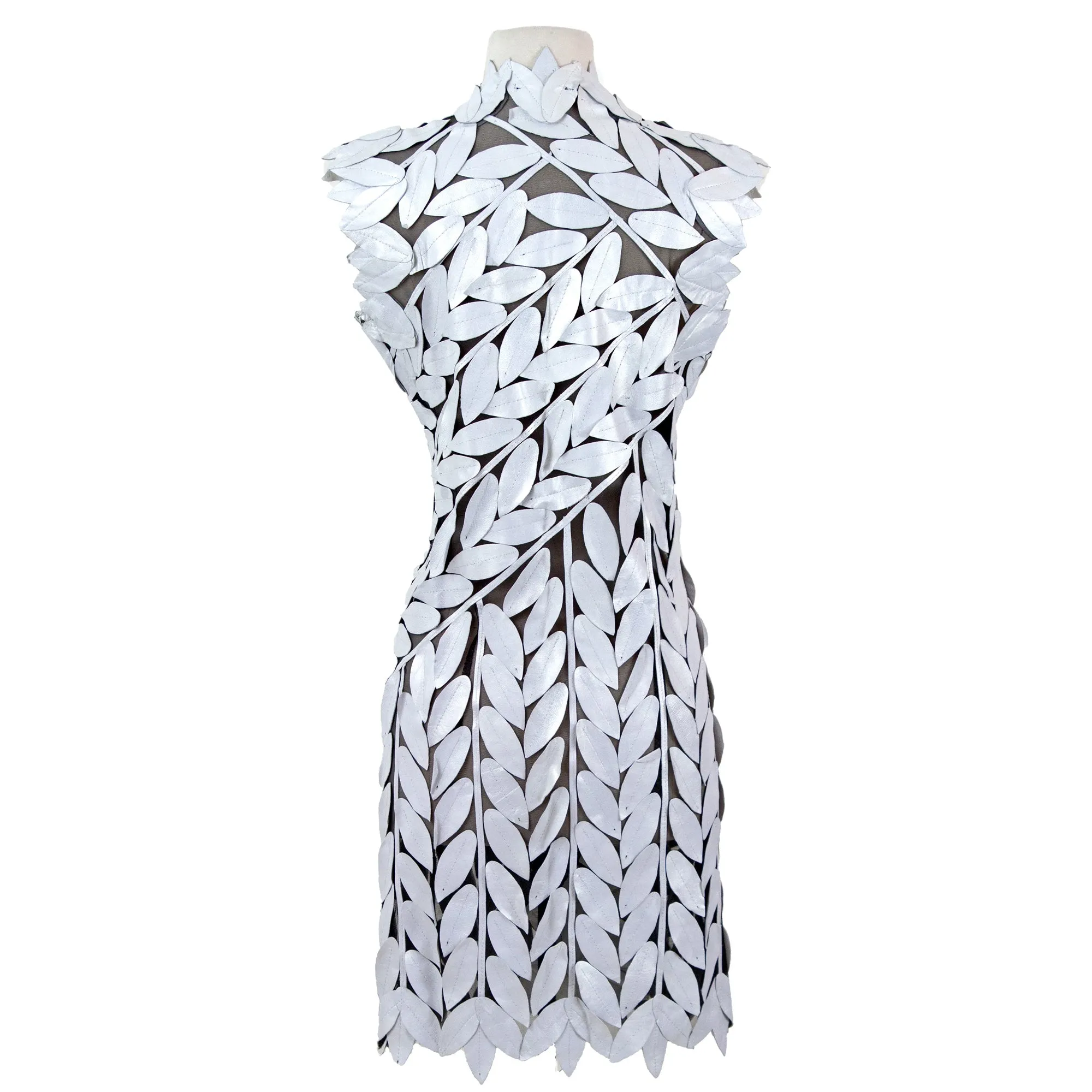 Midi Sleeveless Leaf Pattern Leather Vest
