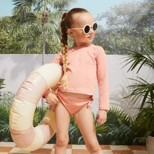 Miles the Label Girls Embossed Seashell Print on Long Sleeve Rashguard Swim Set: Size 6 to 10 Years