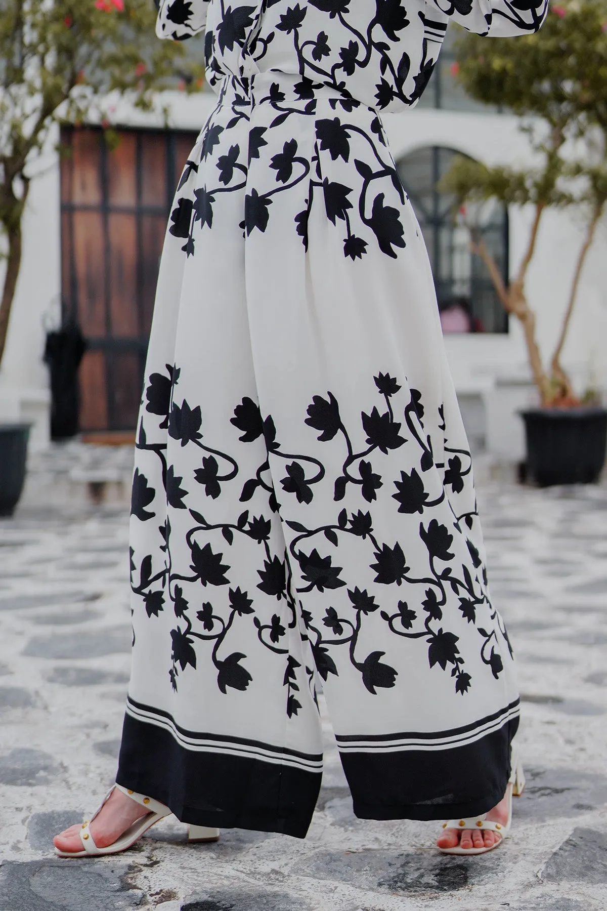 Monochrome Floral Culotte - White