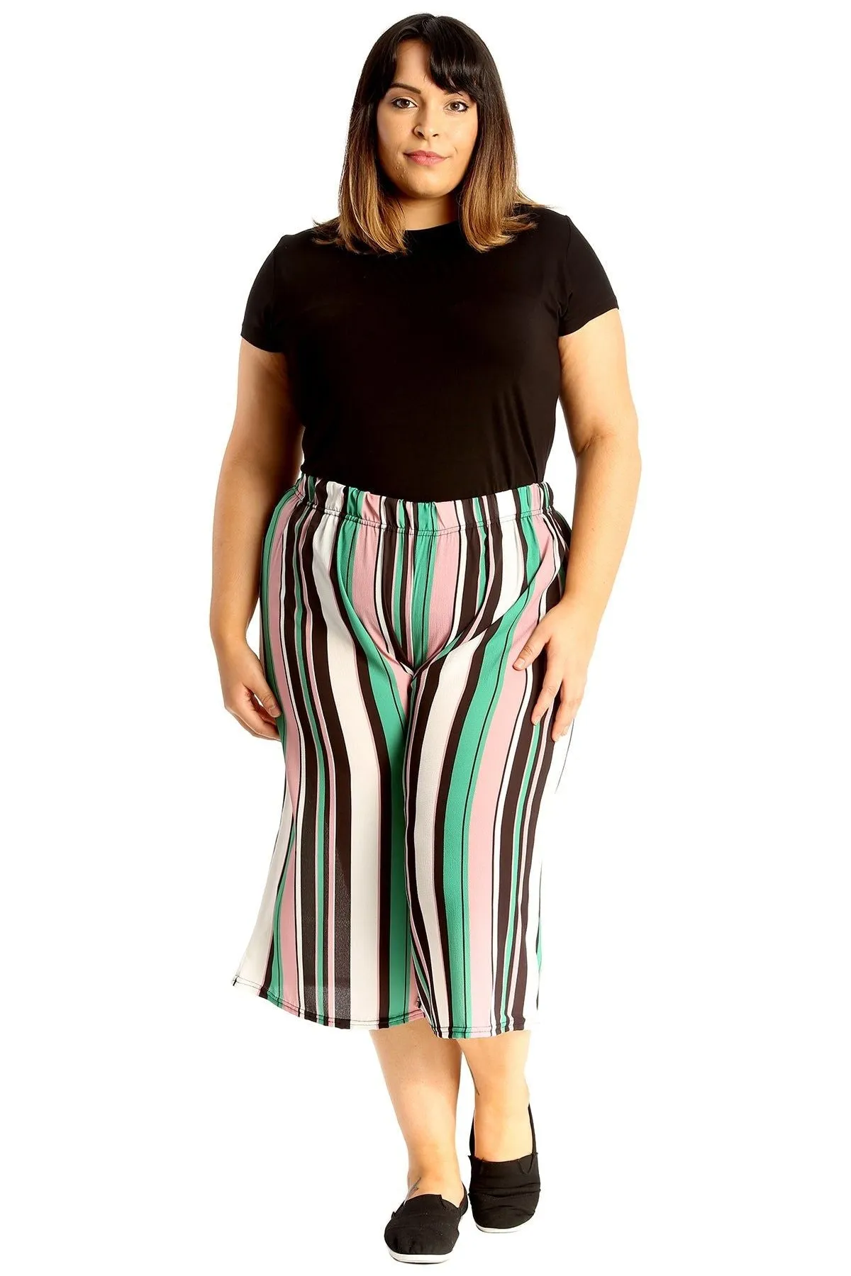 Multi Striped Print Culottes Shorts