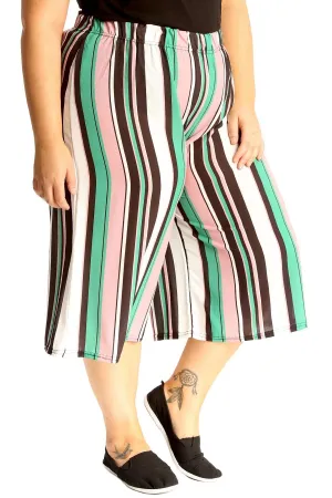 Multi Striped Print Culottes Shorts