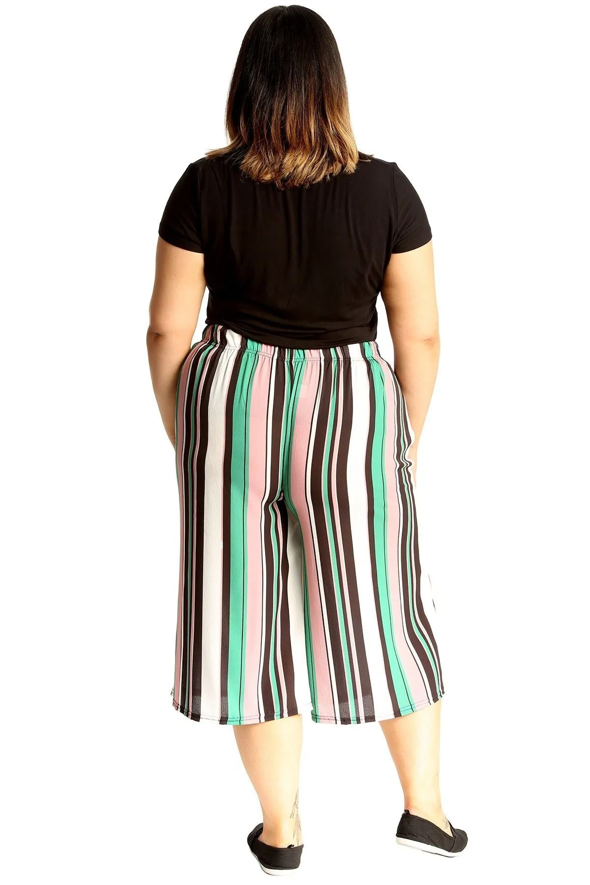 Multi Striped Print Culottes Shorts