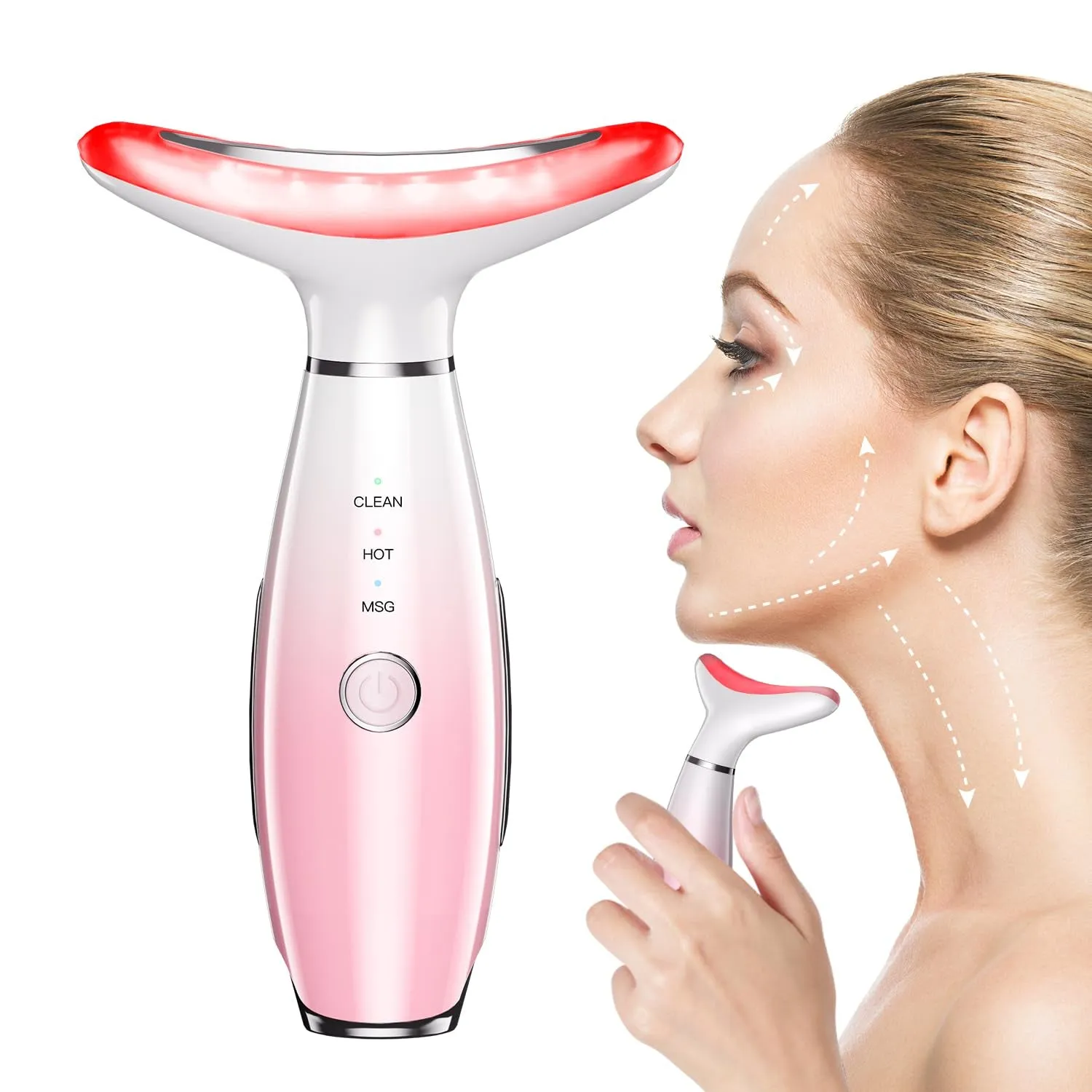 Neck Face Beauty Device, Skin Care Face Massage,3 in 1 Facial Massager, Face Sculpting Tool with Thermals, Vibration (White)