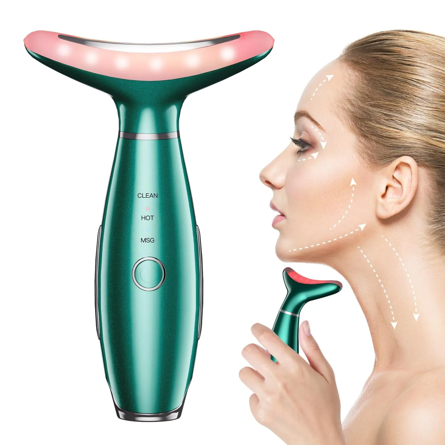 Neck Face Beauty Device, Skin Care Face Massage,3 in 1 Facial Massager, Face Sculpting Tool with Thermals, Vibration (White)