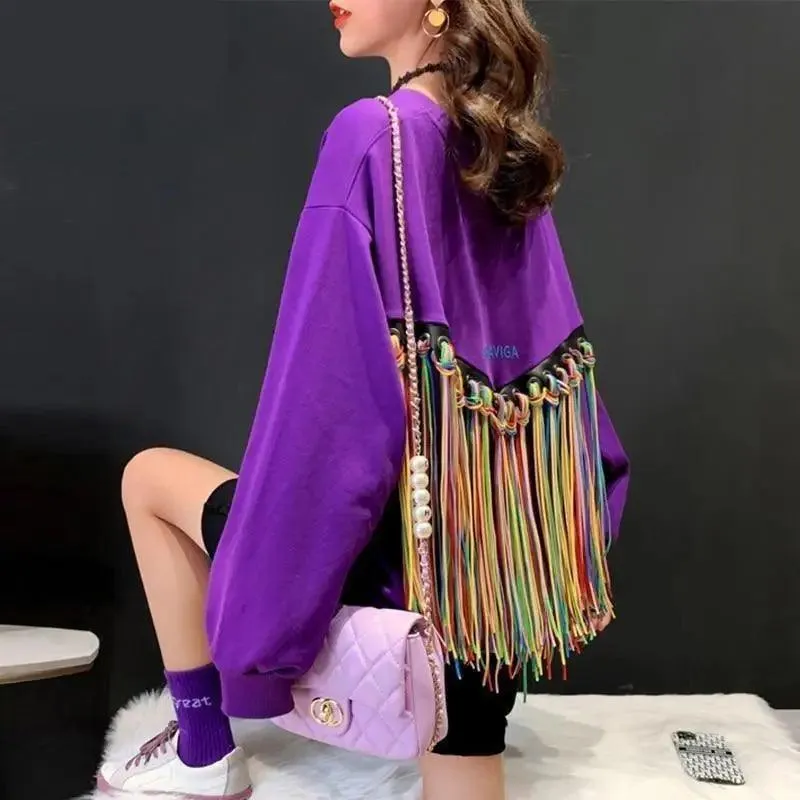 New Autumn Spring Women Fashion Colorful Sweatshirt Female O Neck Long Sleeve Black Loose Streetwear Pullovers Top Hoodies Womens Plus Size Patchwork Thick Loose  Women Pullover Street Style Trendy Oversize Sweatshirt