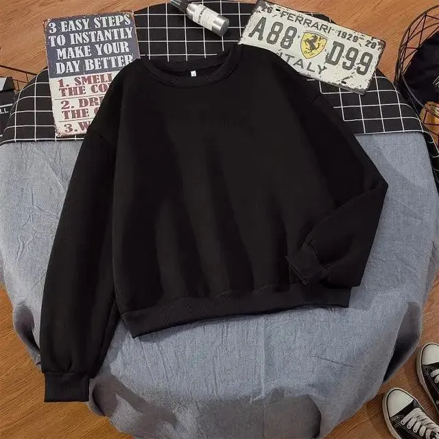 New Basic Hoodies for Women Streetwear Female Spring Autumn Solid Color Hoodie Casual Crewneck Sweatshirt Hip Hop Tops Women Long Sleeve Oversized Hoodie Sweatshirt Ladies Streetwear Slouch Pullover Tops