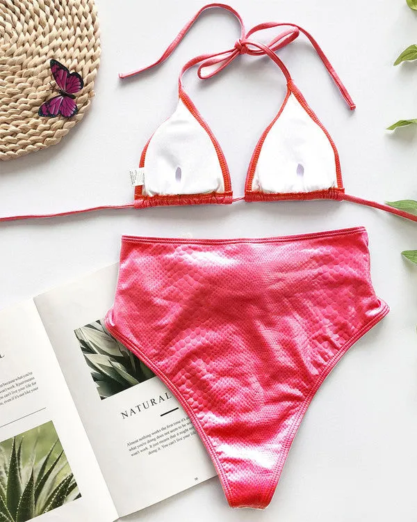 New Crocodile Skin Halter With Belt High Waisted Bikini Sets