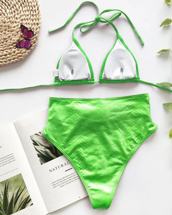 New Crocodile Skin Halter With Belt High Waisted Bikini Sets