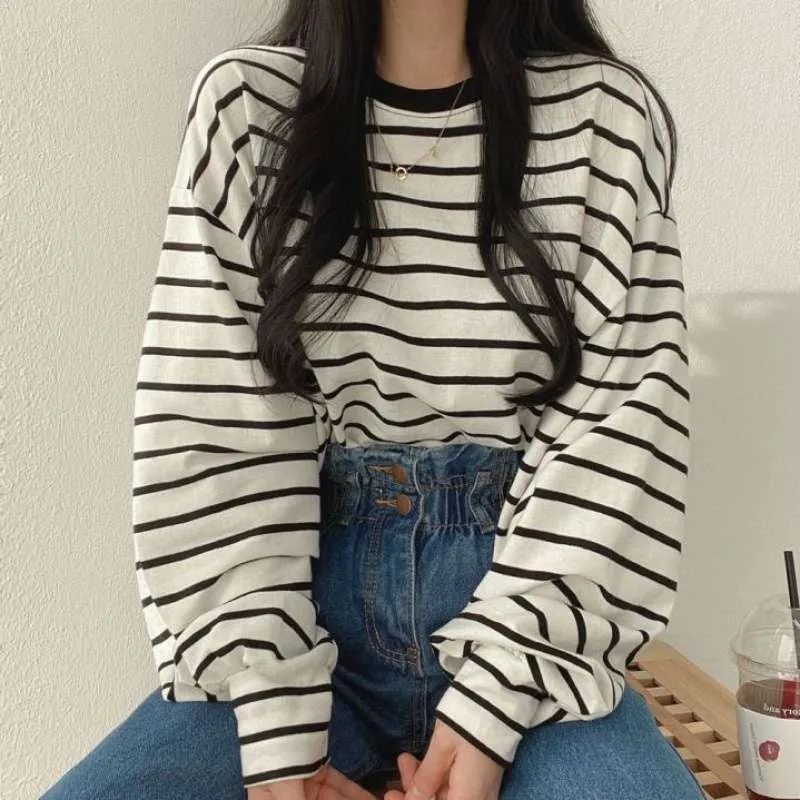 O-Neck Loose Striped Casual Sweatshirt