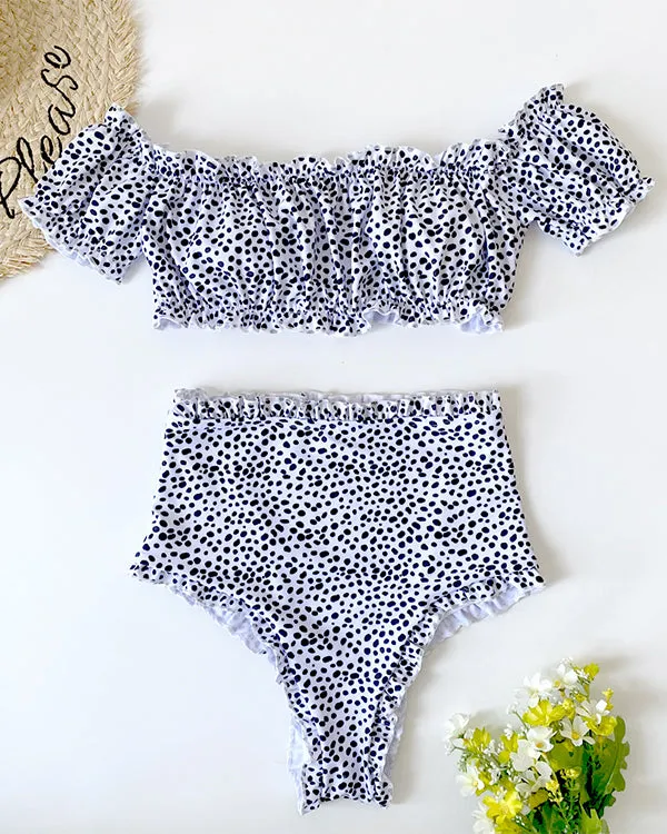 Off Shoulder Leopard Print High Waisted Bikini Sets