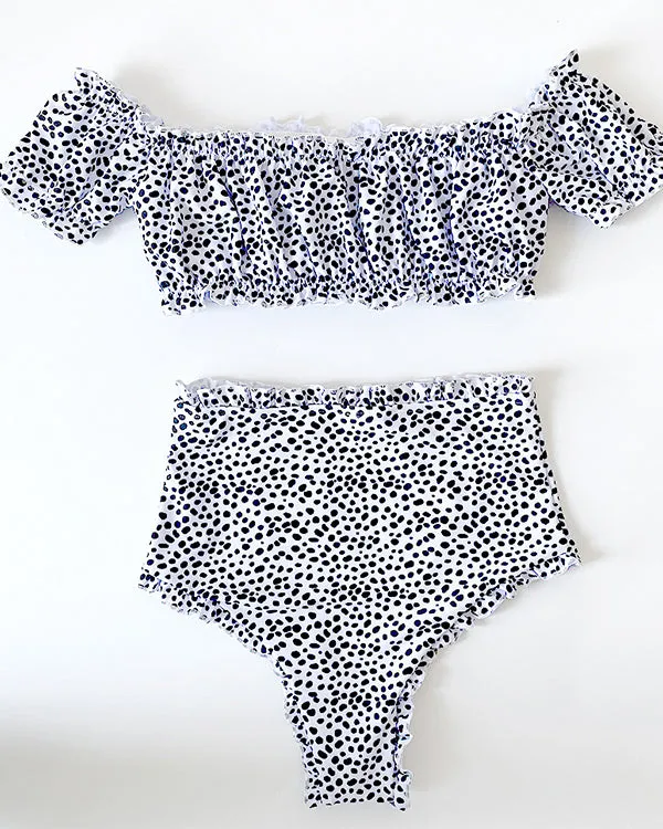 Off Shoulder Leopard Print High Waisted Bikini Sets