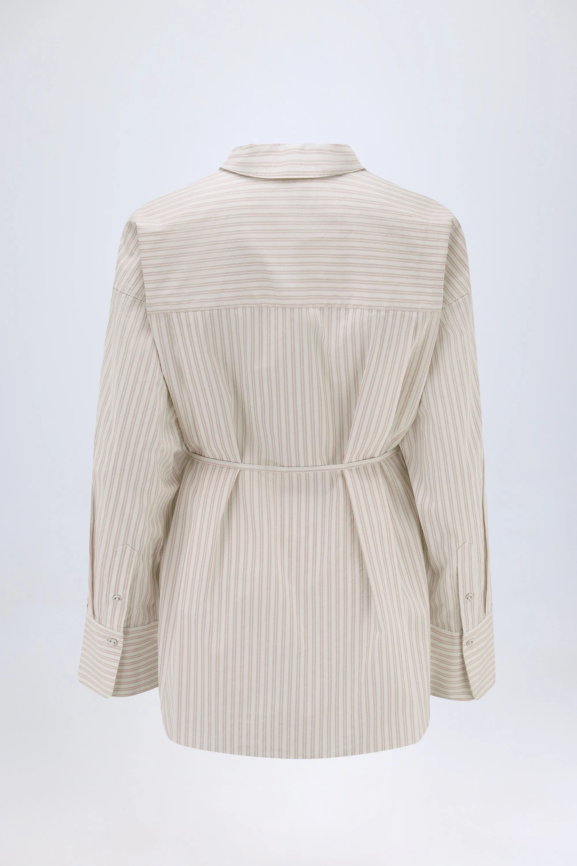 Oversized Shirt in Light Taupe Stripe