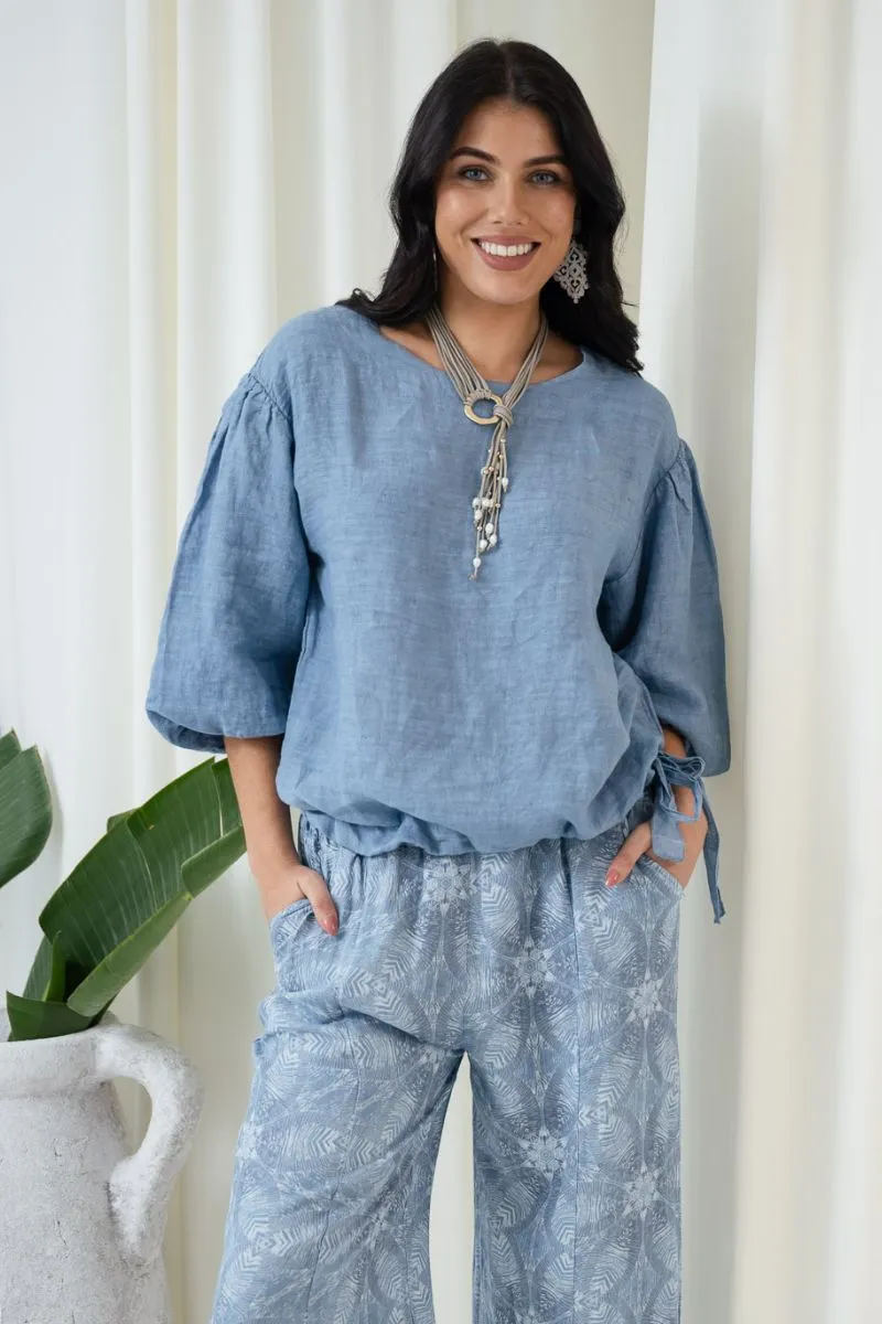 Patrice Puff Sleeve Top | Jeans Blue