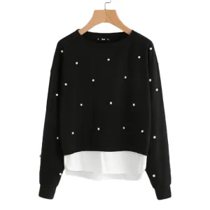 Pearl Beadings 2 Layers Sweatshirt
