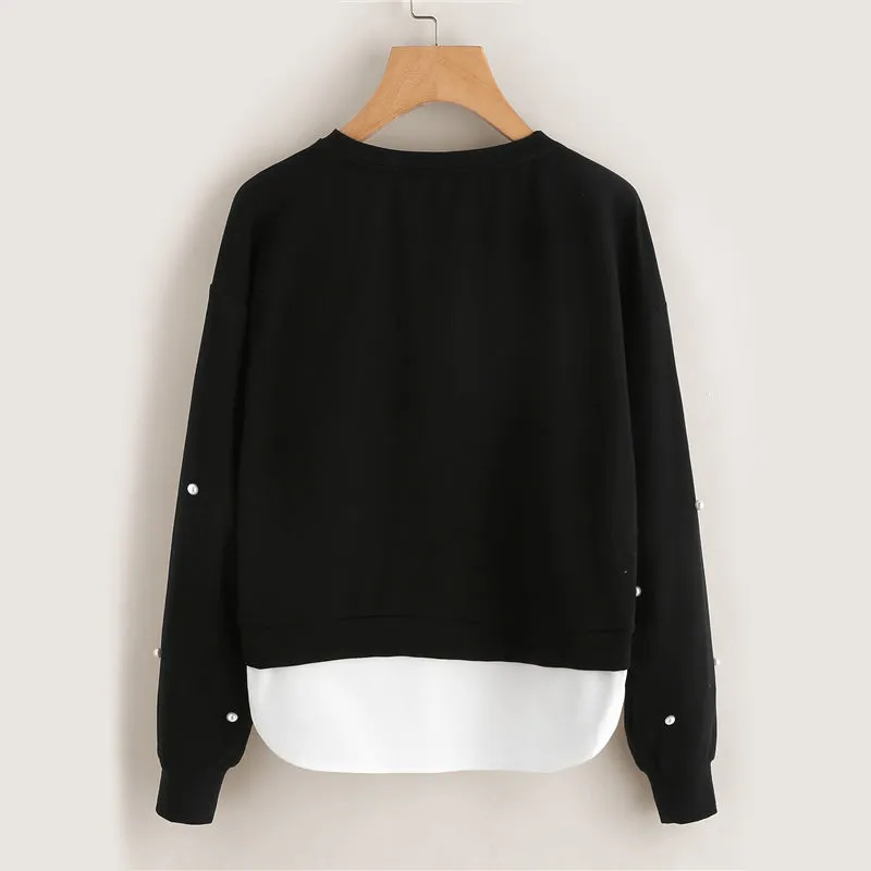 Pearl Beadings 2 Layers Sweatshirt