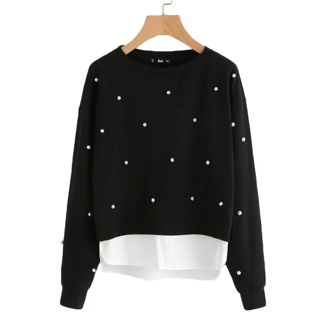 Pearl Beadings 2 Layers Sweatshirt